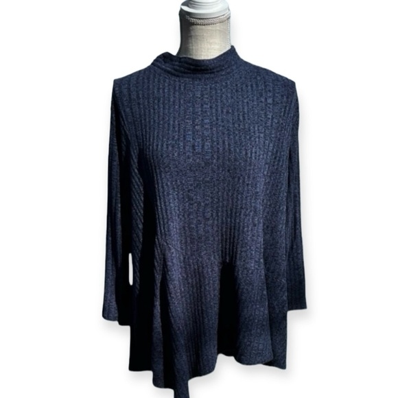 🌻Habitat Boho Lagenlook Relaxed Ribbed Knit Mock Neck Long Sleeve Top Size L - Picture 3 of 9